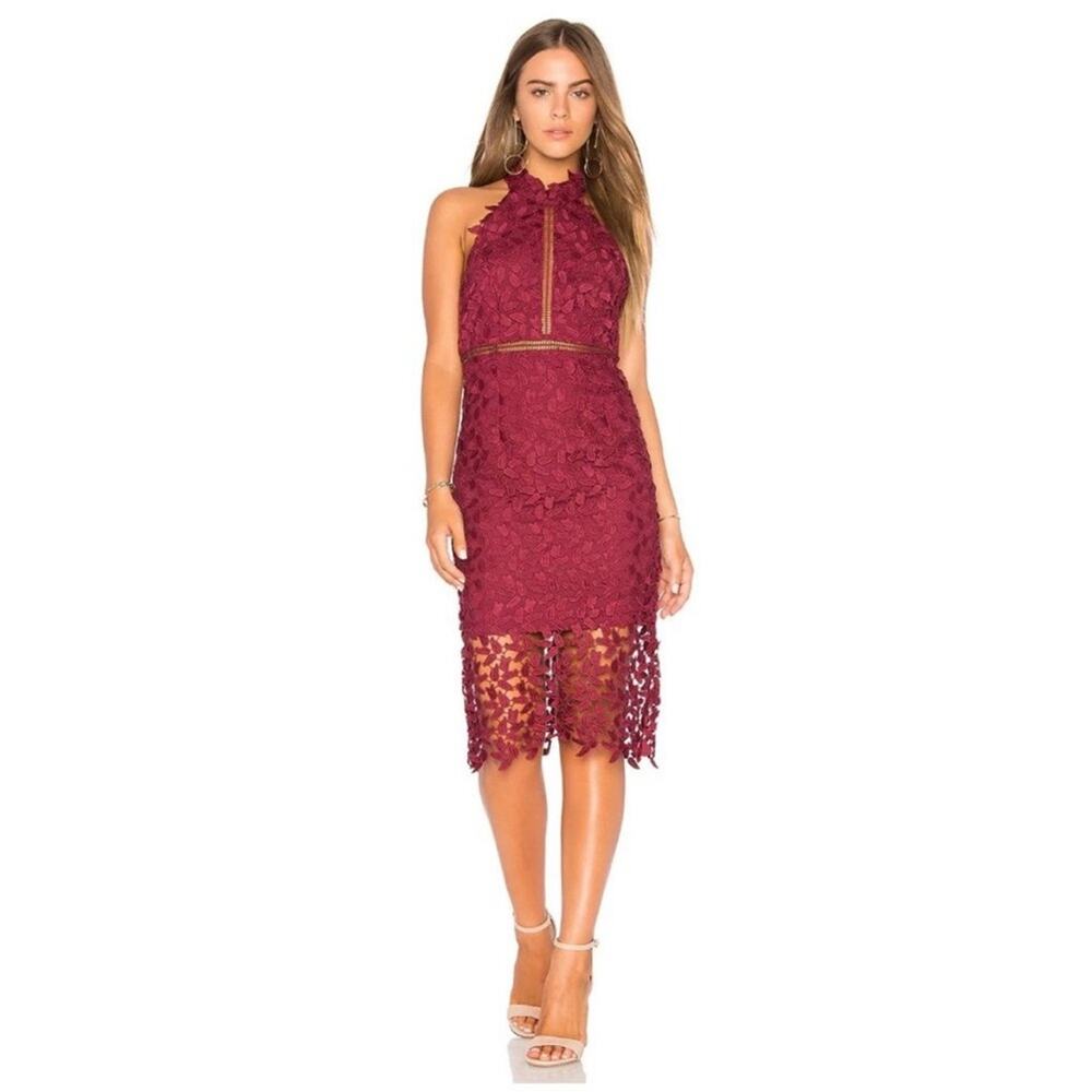 *NWOT Bardot Gemma Halter Lace Sheath Dress Burgundy – Sz 4